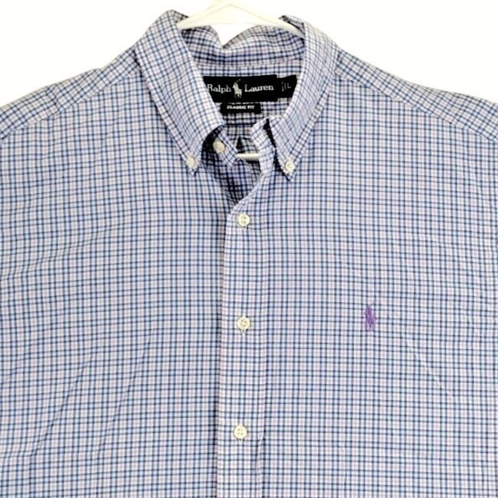 Ralph Lauren‎ Classic Fit Gingham Button Down Shirt Mens Large Blue White